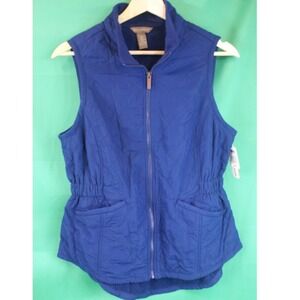 Bit & Bridle Womens Blue Quilted Zip Up Vest Cinched Waist XS New Western Ranch